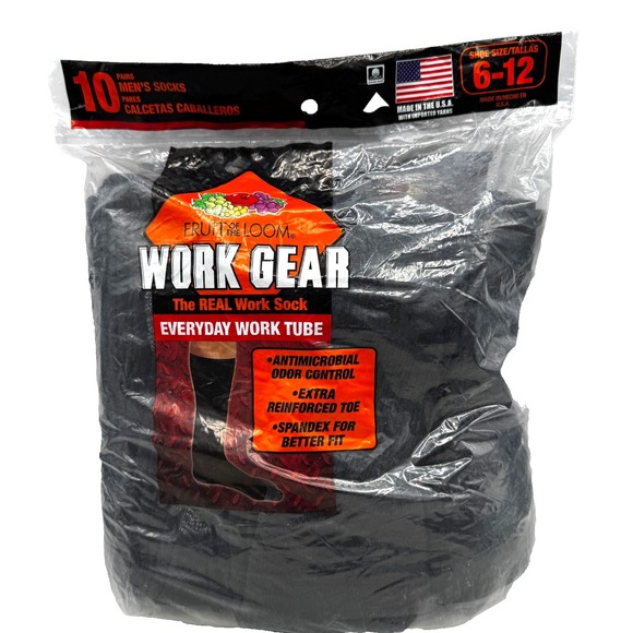 Fruit of the Loom Real Work Gear Socks Heavy Duty Tubes 10 pair Men's 6-12 NEW - Picture 1 of 6